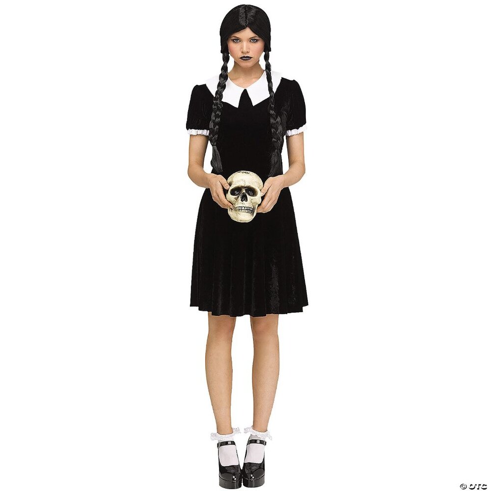 Gothic Girl Halloween Costume 2/8 Black White Short Sleeve Dress Womens
